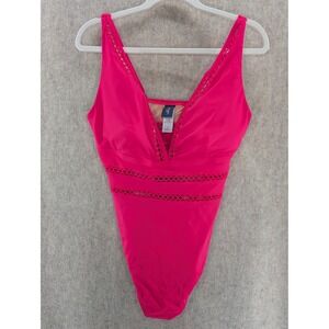 Swimsuits For All Hot Pink V Neck Lattice Swimsuit Size 18
Tummy control